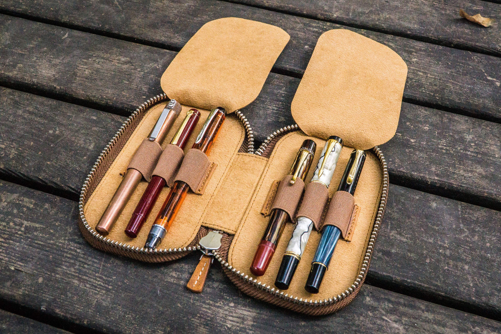 Leather Double Fountain Pen Case, with Insert (The Pen Guardian)