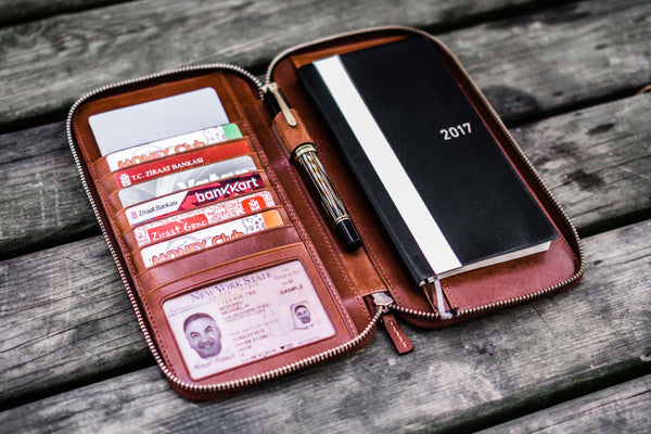 Dark Brown Leather Zippered Mega Mini Wallet - Galen Leather