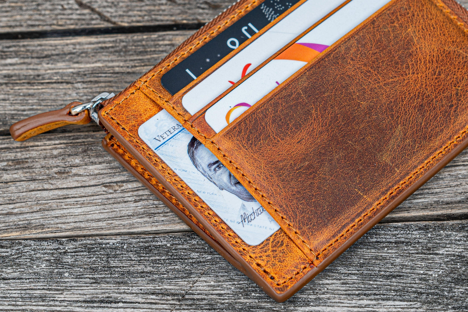 Dark Brown Leather Zippered Mega Mini Wallet - Galen Leather