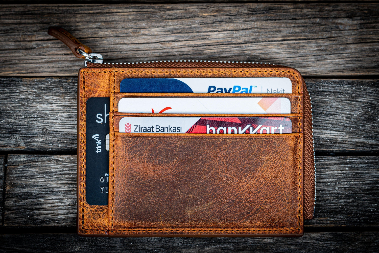 Compact Leather Zip Wallet
