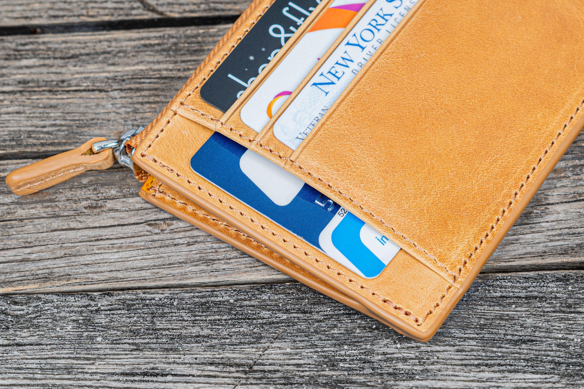 Leather Zippered Mega Mini Wallet - Brown