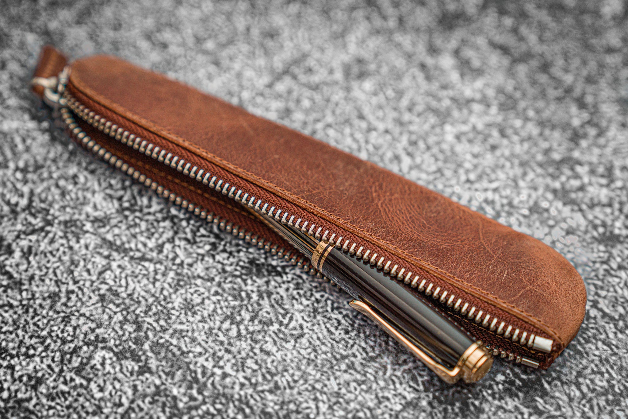 Galen Leather Single Pen Case / Pen Pouch - Brown
