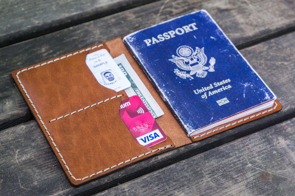 Leather Passport Cover Rustic Brown Tan Brown / Yes