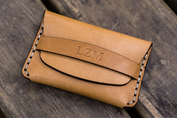 Leather Logo Credit Card Holder, natural