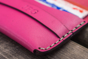 No.36 Personalized Basic Flap Handmade Leather Wallet - Pink-Galen Leather