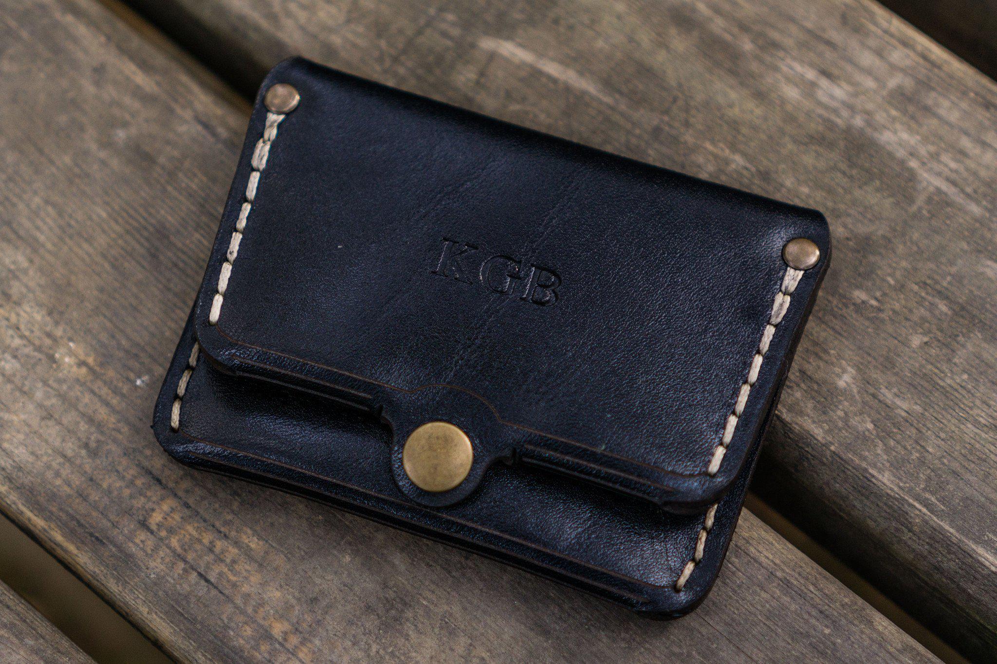 Handmade Black leather wallet, monogram appliqué - BD222RS