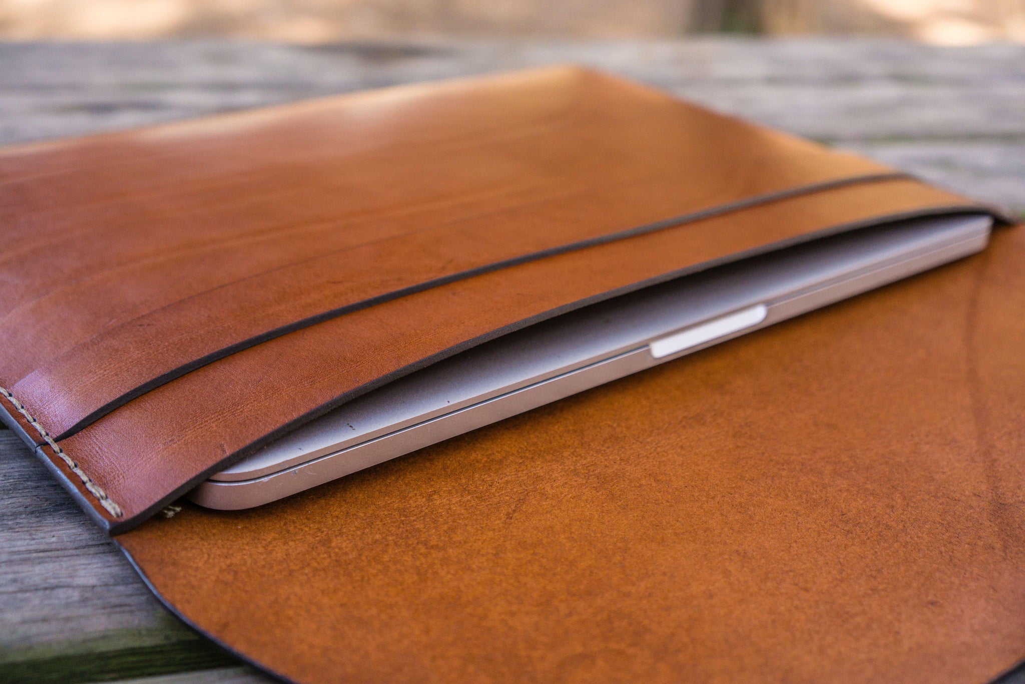 Personalized Leather 12/13/15 MacBook Sleeve - Brown