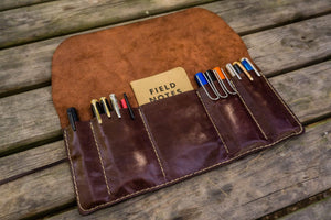 Personalized Leather Pipe Pouch/Roll - Rustic Brown - Galen Leather