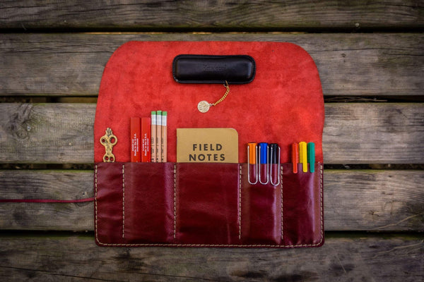 Personalized Leather Pencil Roll with Zipper Pouch