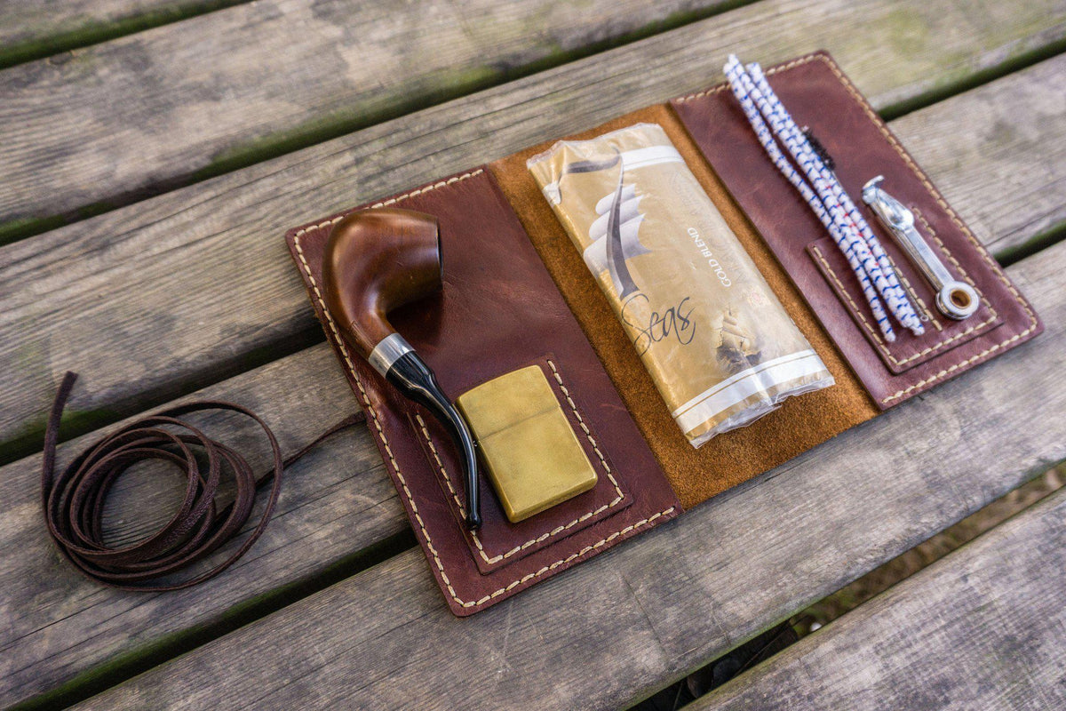 Personalized Leather Pipe Pouch/Pipe Roll - Brown - Galen Leather