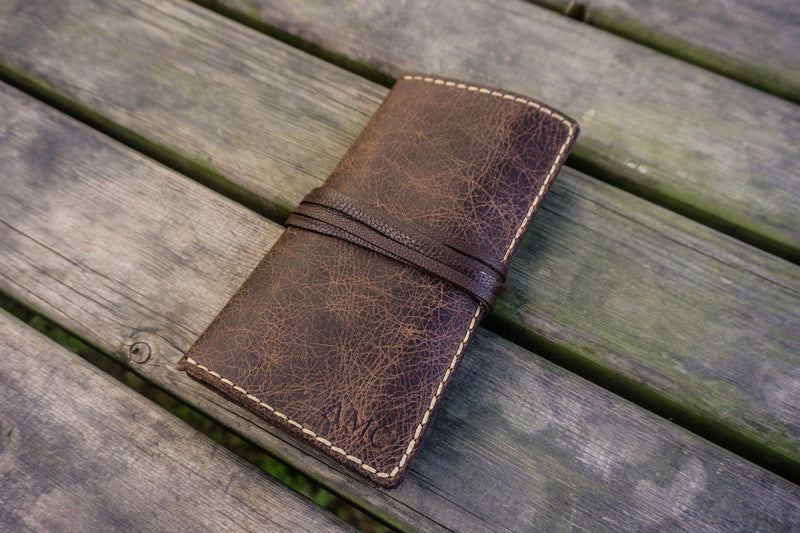 Personalized Leather Pipe Pouch -Rustic Dark Brown - Galen Leather