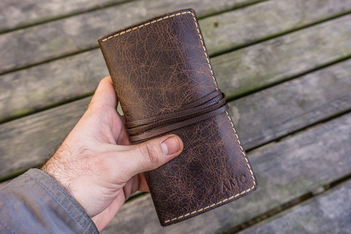 Personalized Leather Pipe Pouch -Rustic Dark Brown - Galen Leather