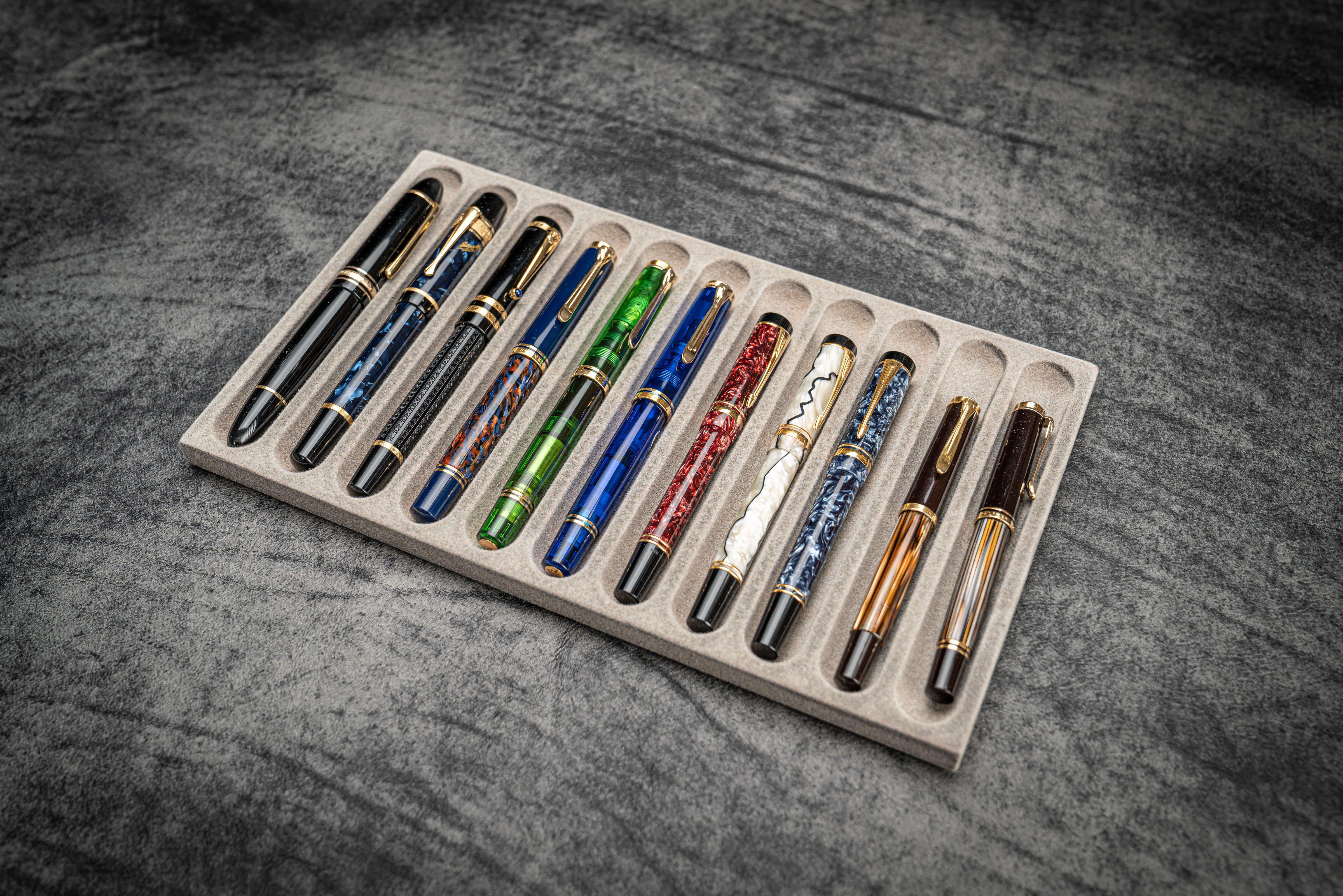 Luxury Leather Pen Tray 3 Slots Pens Holder Velvet Pen Display stand  Organizer^
