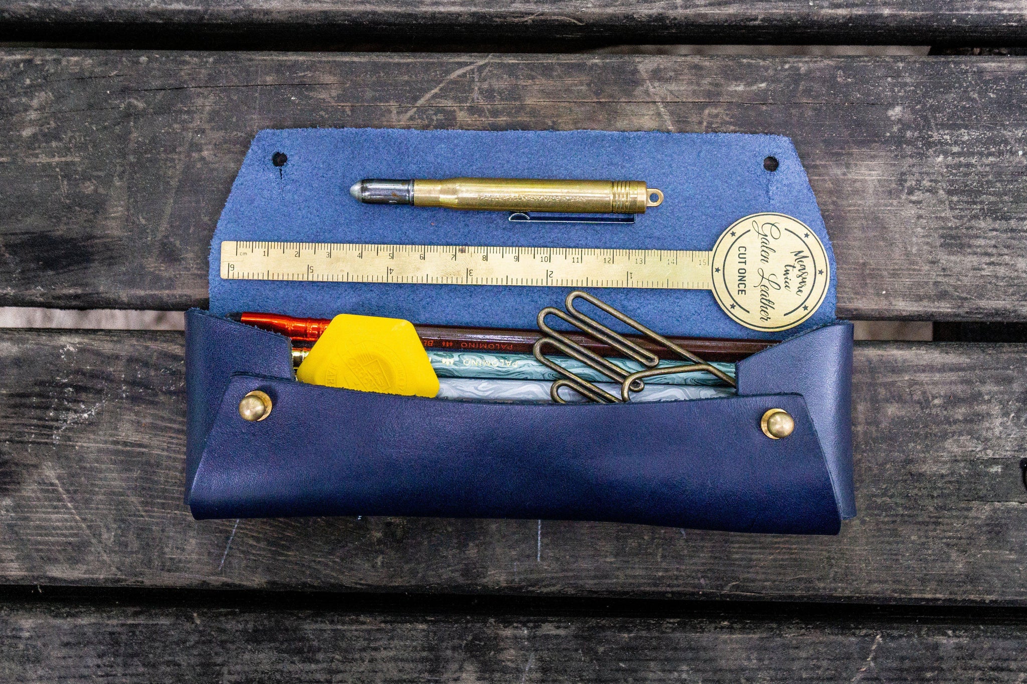XLarge Zippered Leather Pencil Case - Navy Blue - Galen Leather