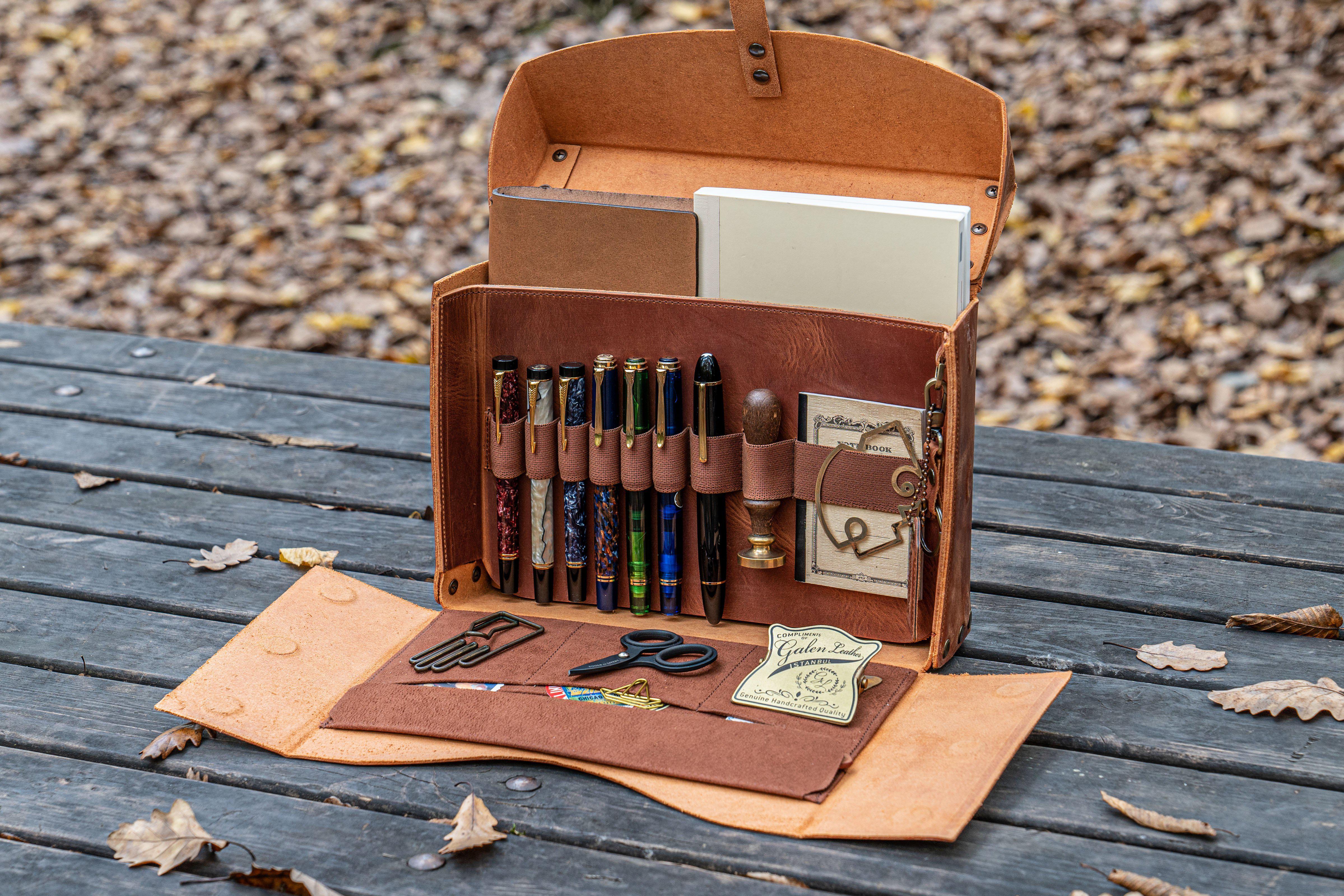 Galen Leather Writer's Bank Bag - Pen Puch Crazy Horse Tan