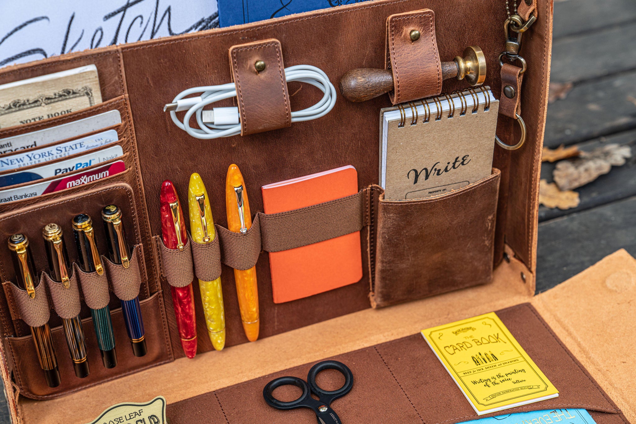 Galen Leather Writer's Bank Bag - Pen Puch Crazy Horse Tan
